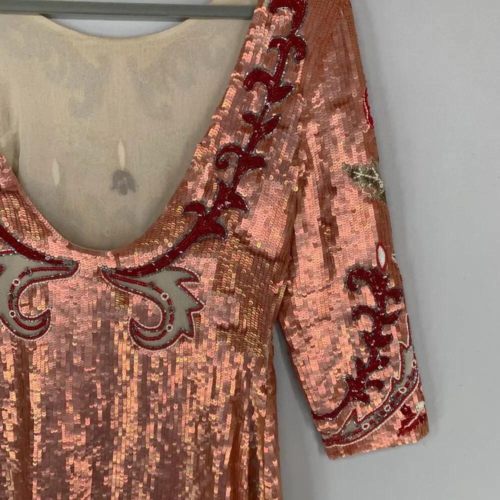 Needle & Thread Tapestry Motif Mini Dress US 6 Rose Gold Sequin Cocktail - Picture 11 of 16